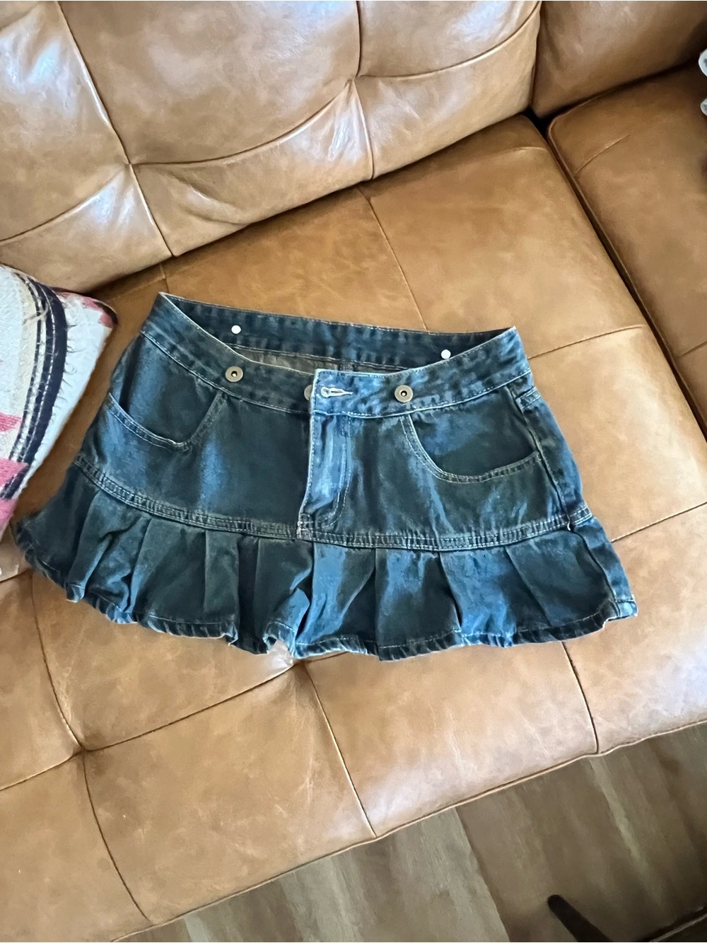 SHEIN Dark Blue Denim Mini Skirt with Ruffle Hem